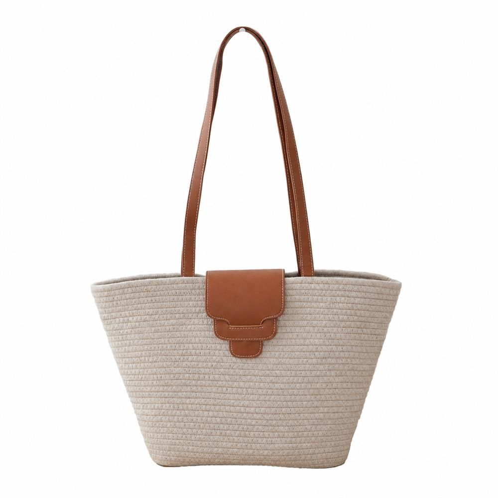 Tote Bag Type - 【大人ナチュラル】トートバッグ かごバッグ カゴバッグ レディース 肩掛け 大容量 軽量 軽い 鞄 カバン 編み込み ロープバッグ メッシュ 異素材 レザー調 配色 切替 フラップ A4 マチ広 舟型 逆台形 シンプル カジュアル きれいめ 大人可愛い ナチュラル リゾート