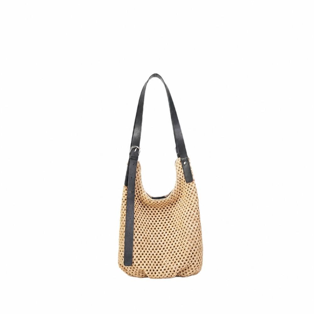 Tote Bag Type - 【大容量×軽量】かごバッグ ショルダーバッグ レディース トートバッグ 籠バッグ 編みバッグ ストローバッグ メッシュバッグ ホーボーバッグ 鞄 カバン 肩掛け ワンショルダー ベルトハンドル 柔らかい 軽い A4 縦型 通勤 通学 旅行 ビーチ 海 リゾート 夏 春 大人