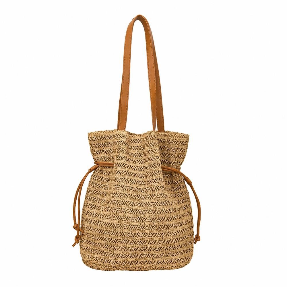 Tote Bag Type - 【巾着カゴバッグ】かごバッグ レディース ストローバッグ 透かし編み トートバッグ 肩掛け 籠バッグ 巾着型 クロシェバッグ メッシュバッグ 柔らかい 軽量 軽い 大容量 合皮ハンドル 夏バッグ 海 ビーチ リゾート 旅行 浴衣 お祭り 普段使い ナチュラル 大人可愛い