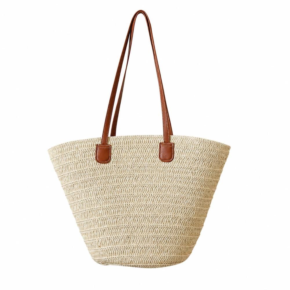Handbag Type - 【大容量×軽量】 かごバッグ トートバッグ レディース カゴバッグ 肩掛け A4 ストローバッグ 舟形 ペーパーバッグ 鞄 軽い マザーズバッグ ママバッグ 肩がけ 持ち手 長め 合皮 レザー調 ナチュラル カジュアル 大人可愛い 春 夏 海 ビーチ プール リゾート 旅行 浴衣