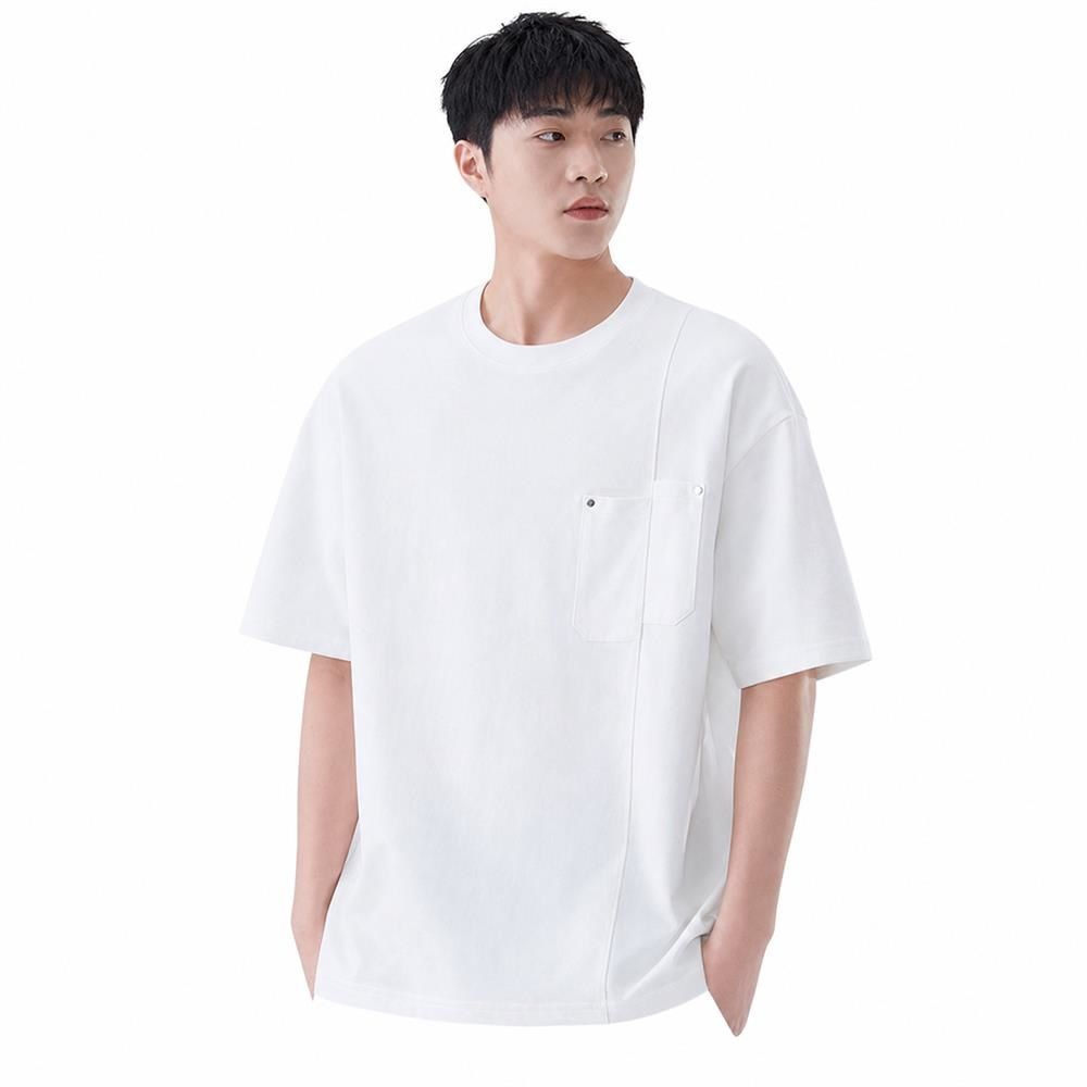 Rakuten - 【胸ポケット】Tシャツ メンズ 半袖 ビッグシルエット オーバーサイズ カットソー ティーシャツ 切替 無地 クルーネック 丸首 ゆったり 大きいサイズ ドロップショルダー 肩落ち 5分袖 五分袖 トップス カジュアル きれいめ ストリート 韓国 ファッション 春 夏 春夏