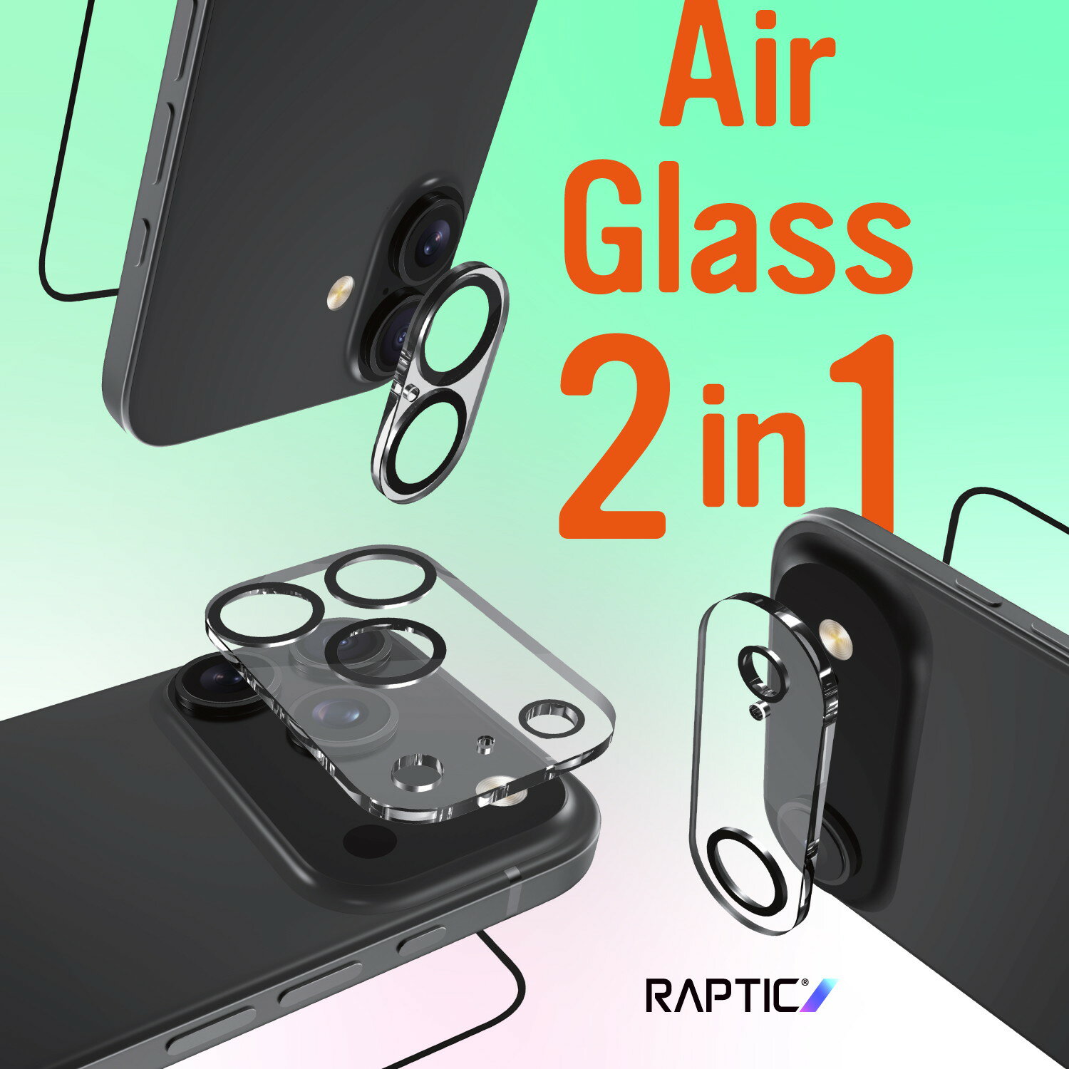 Rakuten - iPhone Air ガラスフィルム カメラ保護 フィルム セット 気泡防止 9H ガラス 保護フィルム カメラカバー 貼り付け 簡単 ラウンドエッジ 加工 保護ガラス [ iPhoneAir アイフォンエアー 対応 ] RAPTIC Air Glass 2in1