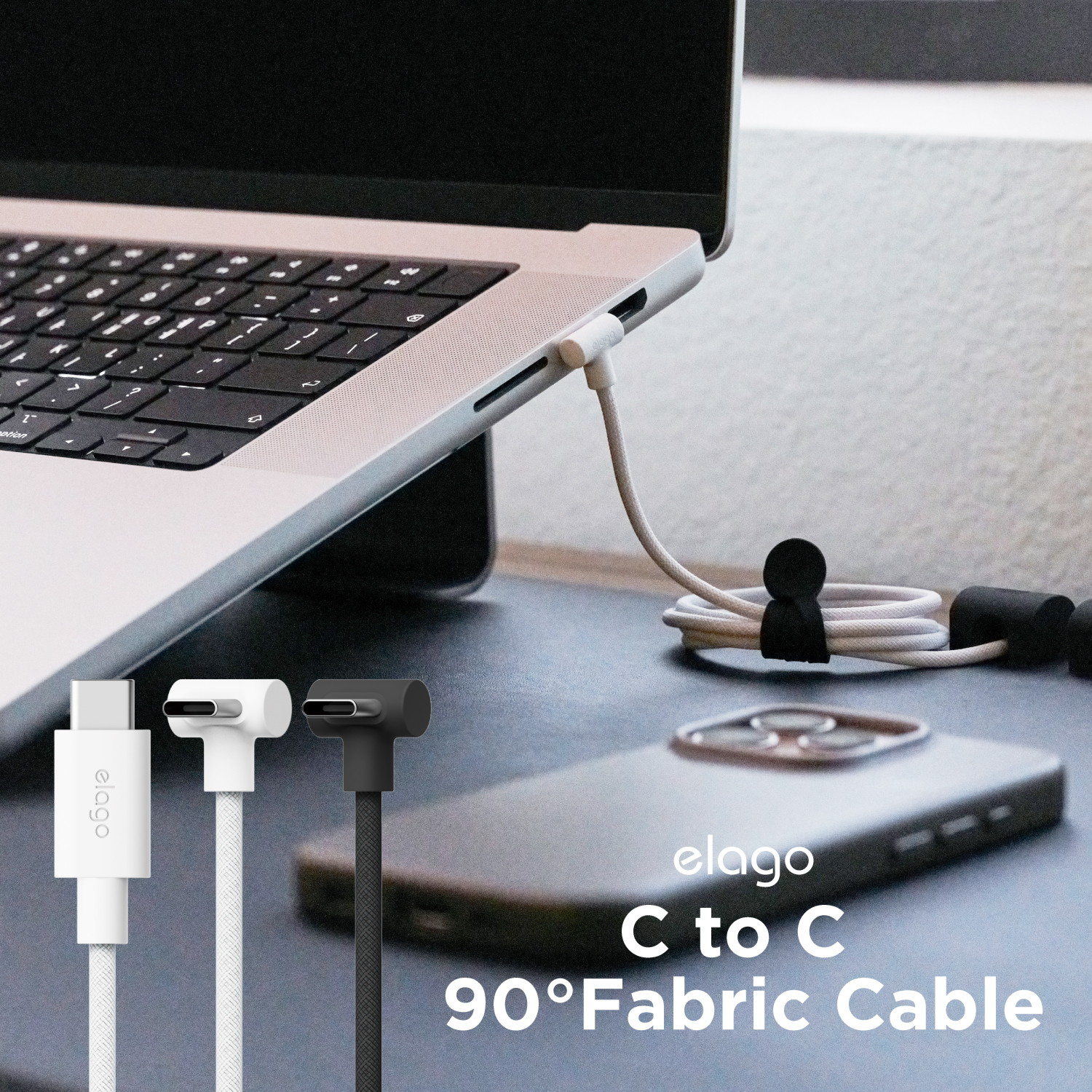 USB C ケーブル 対応 スマートフォン タブレット 各種 USB-C to Type-C 急速充電 2m 長い L字 ケーブル 最大 60W PD 3.0 対応 480Mbps データ転送 Cケーブル [ iPhone 16 15 Pixel Galaxy スマホ 携帯 対応 ] elago C to C 90°Fabric Cable