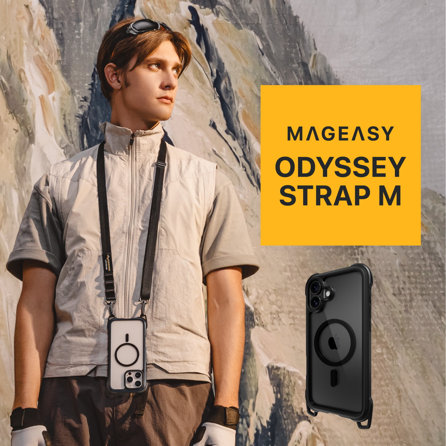 Rakuten - iPhone 16 ケース ショルダー ストラップ 付き クリア MagSafe 対応 耐衝撃 MIL規格 マグセーフ スマホケース [ iPhone16 アイフォン 16 対応 ] MagEasy Odyssey +Strap M