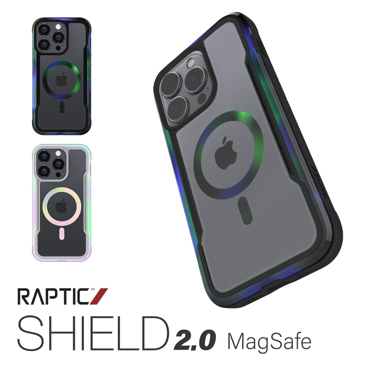 iPhone15Pro ケース Magsafe 対応 耐衝撃 米軍 MIL規格 クリア スマホケース 衝撃吸収 傷 保護 グラデーション フレーム マグセーフ 透明 耐衝撃ケース [ Apple iPhone15 Pro アイフォン15 プロ 対応 ] RAPTIC Shield 2.0 MagSafe