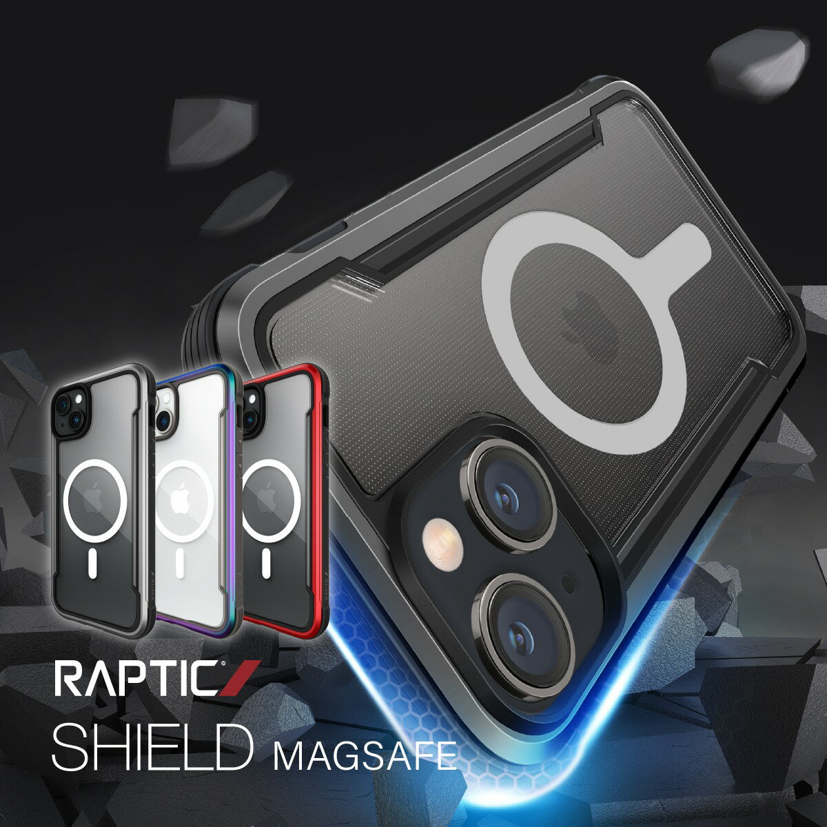 Rakuten - iPhone15Plus ケース Magsafe 対応 耐衝撃 米軍 MIL規格 クリア スマホケース 衝撃吸収 傷 保護 薄型 アルミ フレーム マグセーフ 透明 耐衝撃ケース [ Apple iPhone15 Plus アイフォン15 プラス 対応 ] RAPTIC Shield MagSafe