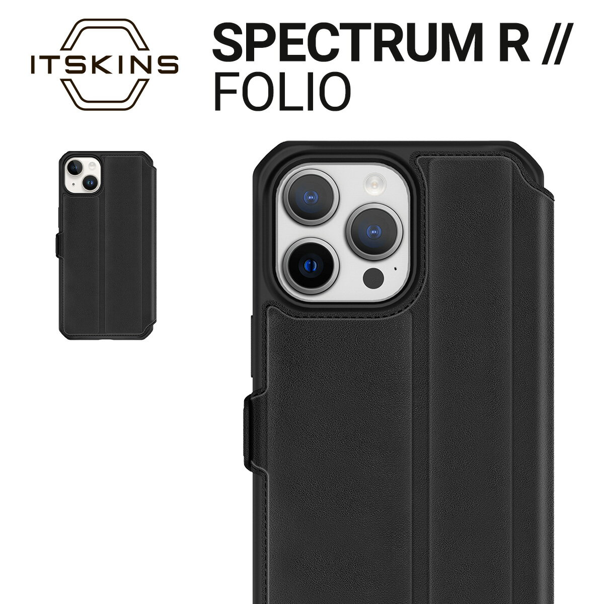 iPhone15Plus ケース 手帳型 / カード収納 / 耐衝撃 PU レザー カバー 抗菌 リサイクル 素材 使用 スマホケース  ITSKINS SPECTRUM R // FOLIO