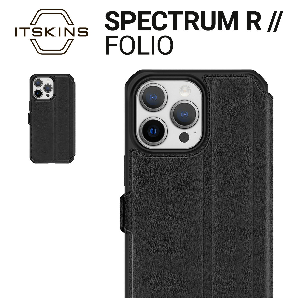 iPhone15Pro ケース 手帳型 / カード収納 / 耐衝撃 PU レザー カバー 抗菌 リサイクル 素材 使用 スマホケース  ITSKINS SPECTRUM R // FOLIO