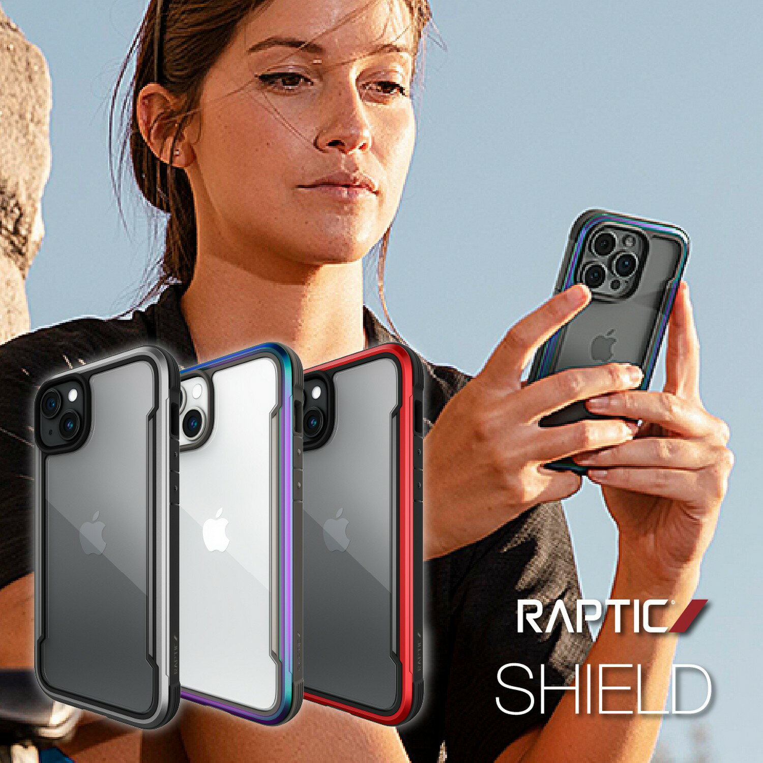 iPhone15Plus ケース 耐衝撃 米軍MIL規格 クリア スマホケース 衝撃吸収 傷 保護 薄型 アルミ フレーム クリアケース 密着痕防止 透明 耐衝撃ケース [ Apple iPhone15 Plus アイフォン15 プラス 対応 ] RAPTIC Shield