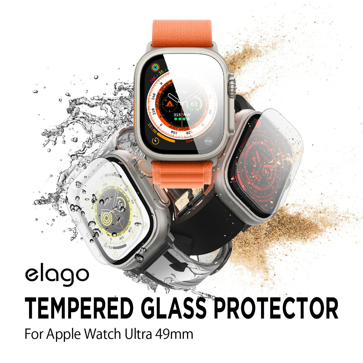 Apple Watch Ultra 49mm ガラスフィルム 9H ガラス 指紋防止 フィルム 傷防止 液晶保護 AppleWatchフィルム  elago TEMPERED GLASS PROTECTOR