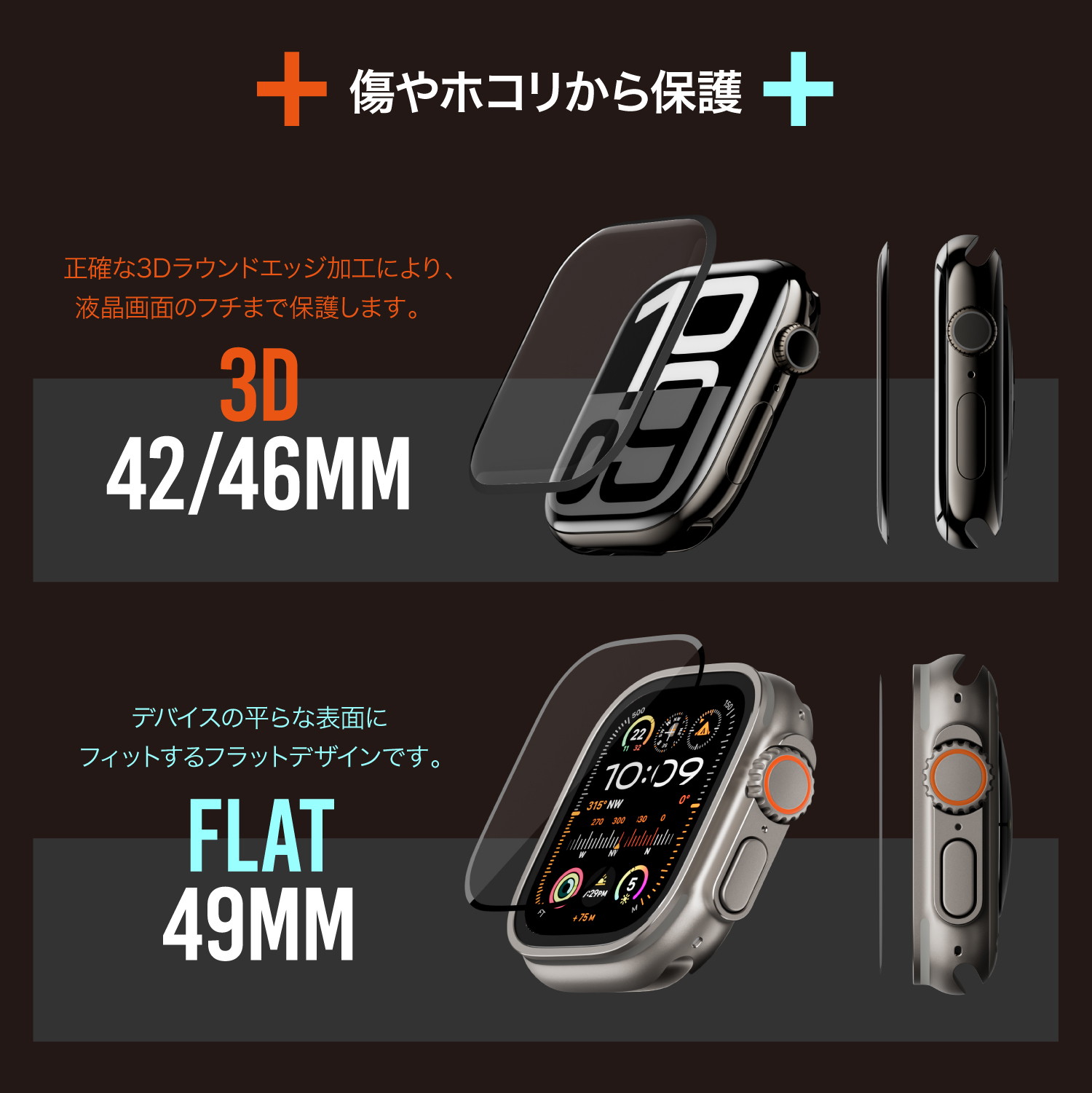 Apple Watch Ultra 2 フィルム 画面　保護フィルム 簡単 貼付け ガイド付き 指紋防止 加工 画面フィルム [ AppleWatch Ultra Ultra2 アップルウォッチ ウルトラ ウルトラ2 対応 ] MagEasy Vetro 3D+