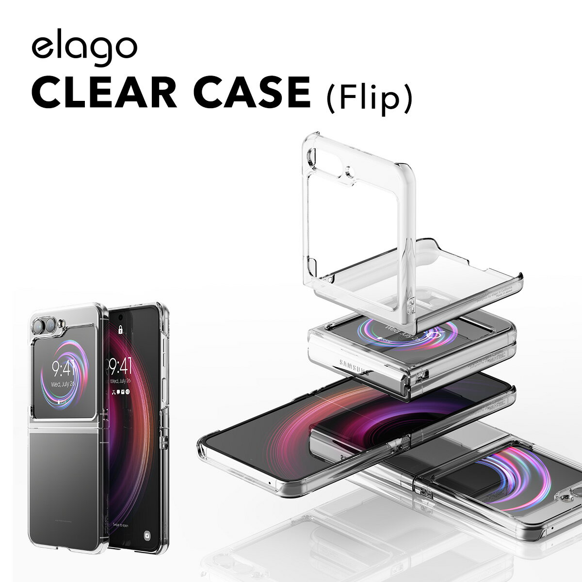 Galaxy Z Flip5 ケース 薄型 軽量 透明 携帯ケース ストラップホール 付 クリア スマホケース Samsung GalaxyZ Flip 5 サムスン ギャラクシー Z フリップ5 SC-54D / SCG23 対応 elago CLEAR CASE