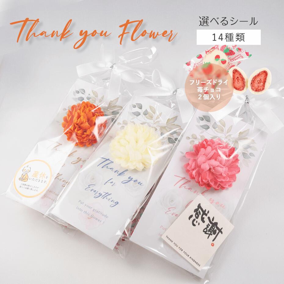 プチギフト 選べるメッセージシール付き Thankyou Flower（フリーズドライ苺チョコ2個入り） ※メッセージシール付き　※賞味期限2024年10月25日　結婚式 二次会 産休 退職 御礼 ウェディング 個包装 かわいい ギフト 産休 ギフト 退職 プチプレゼント