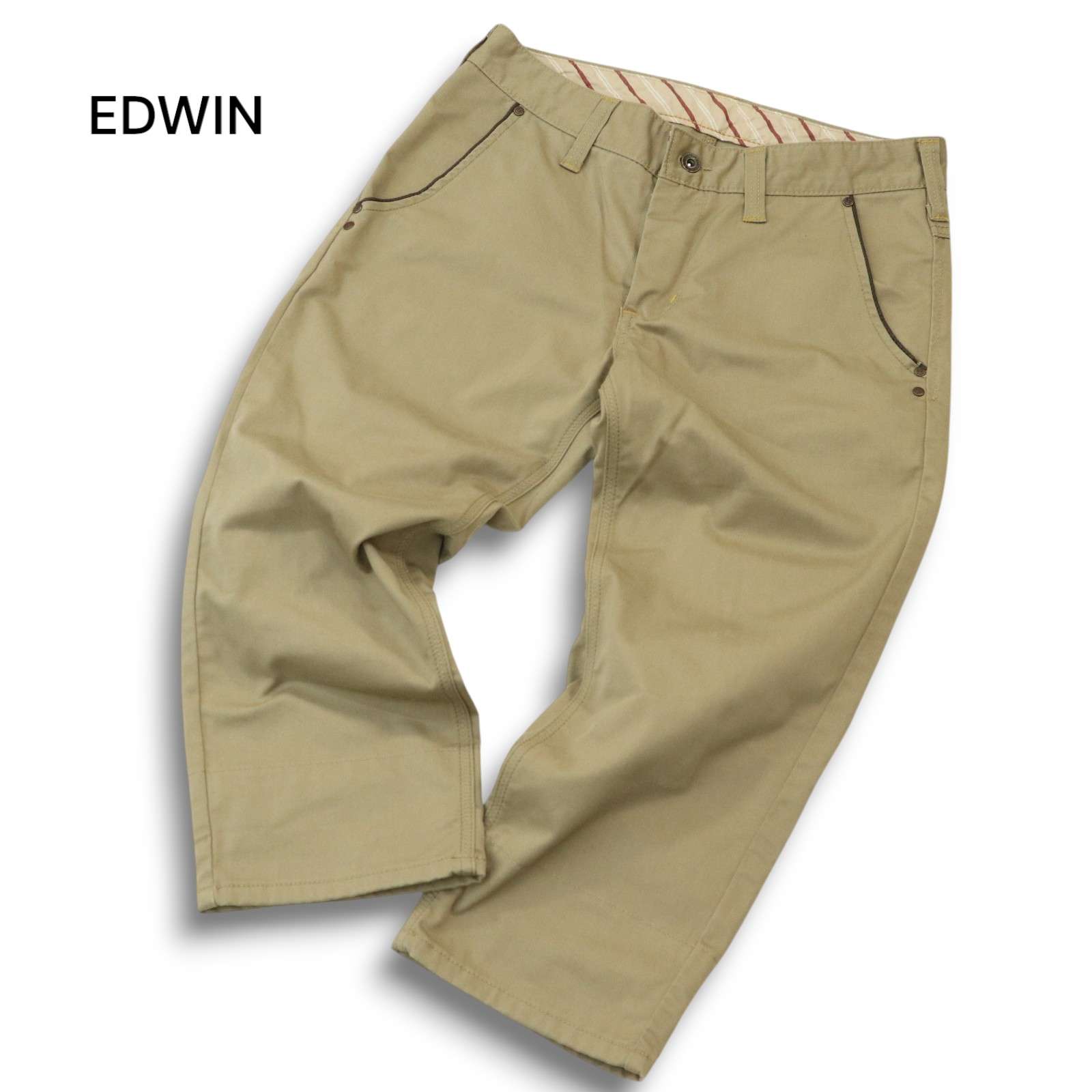 EDWIN エドウィン K41391 XV KHAKI ストレッチ ストライプ使い クロップド チノ パンツ Sz.M メンズ