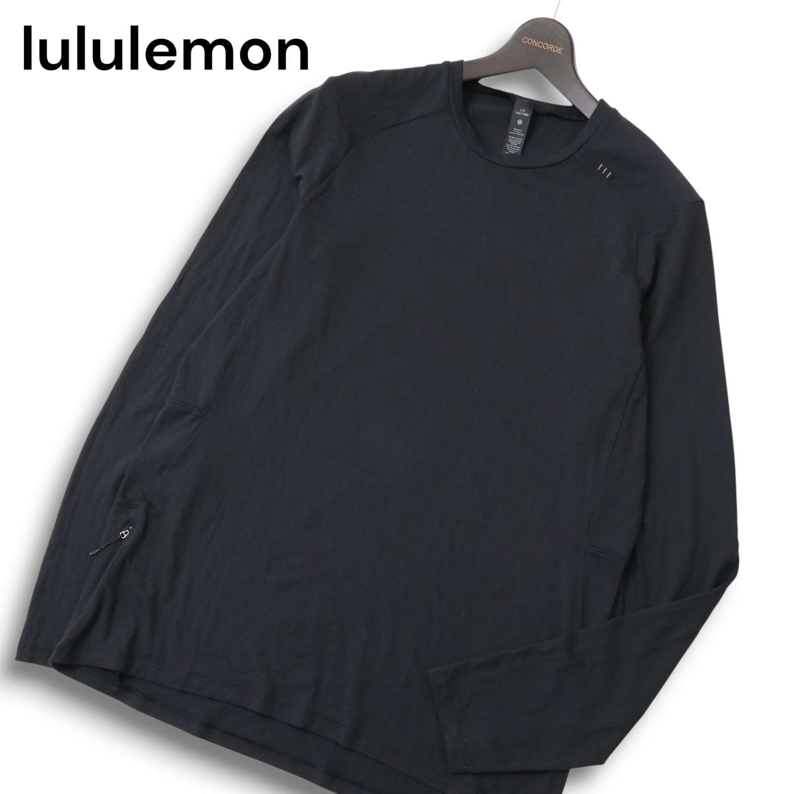 lululemon ルルレモン 通年 ストレッチ★ 長袖 カットソー ロンTシャツ Sz.L メンズ 黒