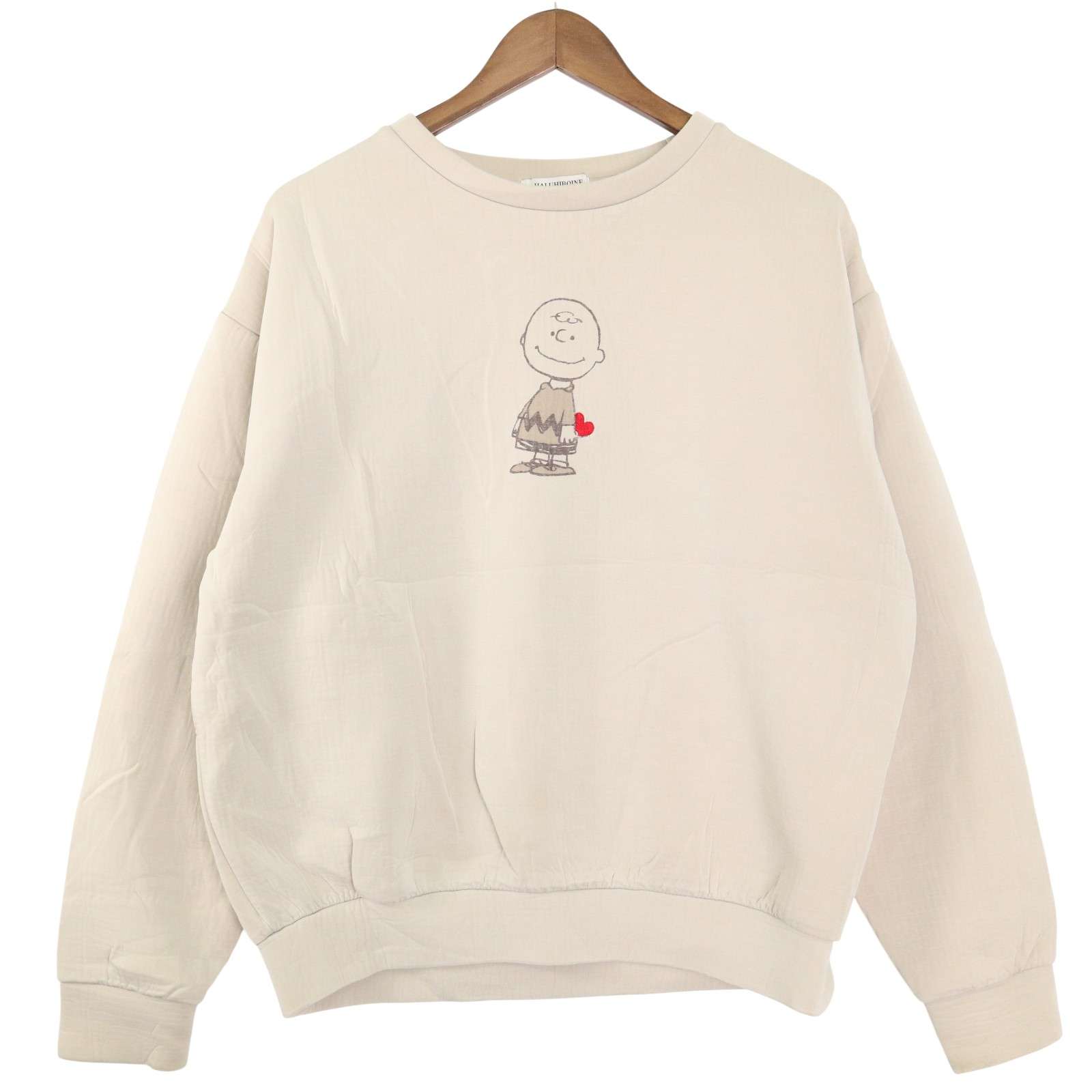 HALUHIROINE ハルヒロイン 通年 チャーリー ブラウン★ ハート刺繍 クルーネック ストレッチ トレーナー Sz.F　レディース