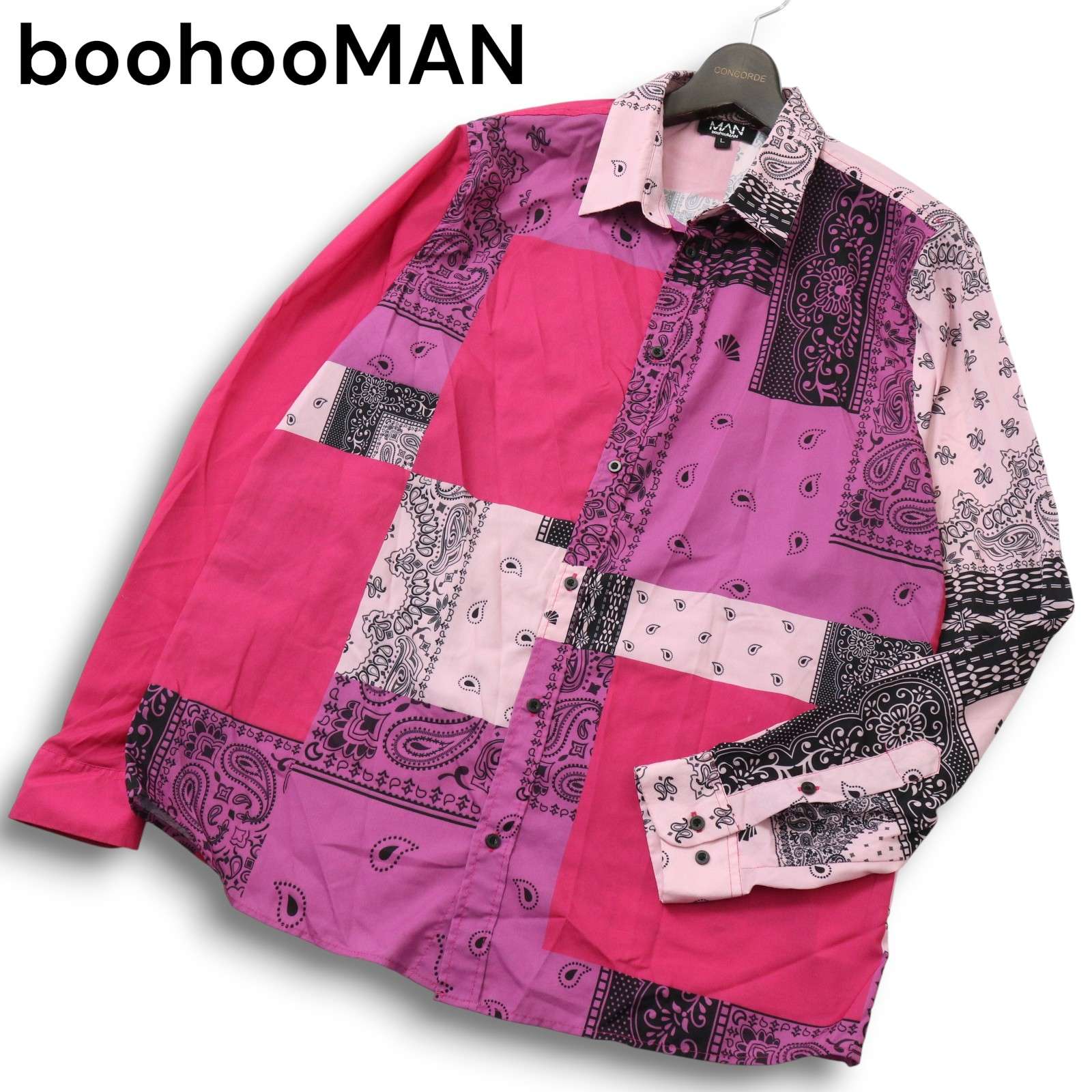 boohooMAN ブーフーマン 通年★ バンダナ柄 ペイズリー 幾何学模様 長袖 シャツ Sz.L メンズ