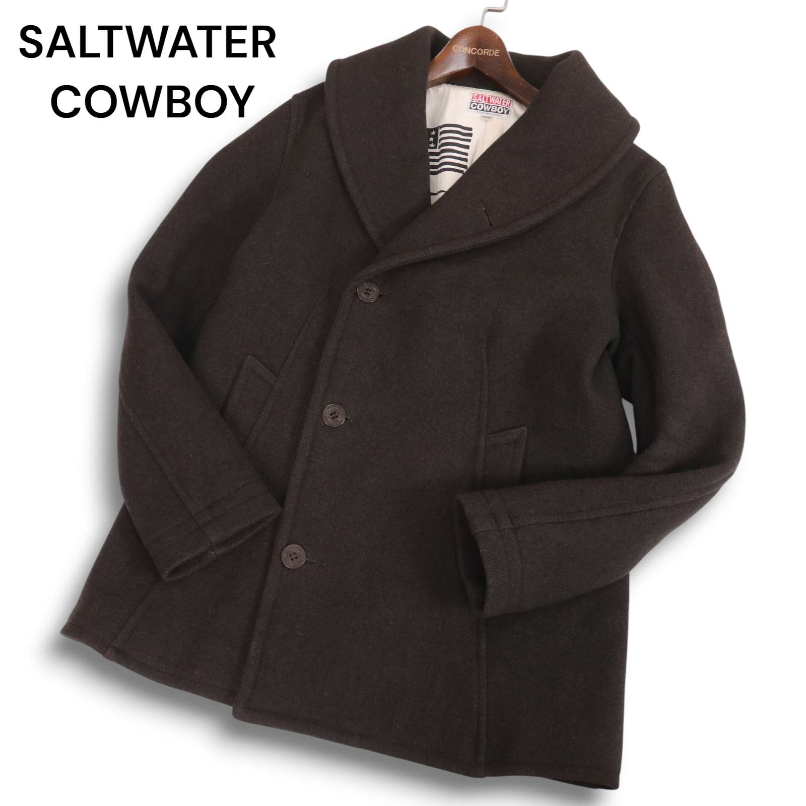 SALTWATER COWBOY ソルトウォーターカウボーイ 秋冬 ショールカラー★ ウール ピーコート Pコート Sz.M メンズ