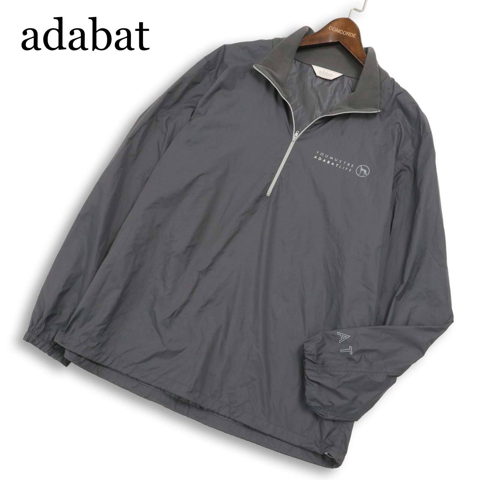 adabat アダバット ゴルフ 通年 ロゴ★ ハーフジップ ウインドブレーカー トレーナー Sz.50 メンズ グレー 大きいサイズ