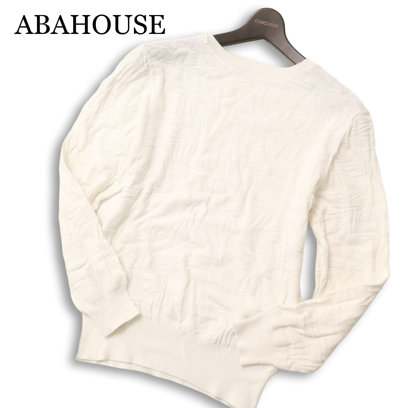 ABAHOUSE アバハウス 通年★ コットン ジャガード セーター ニット Sz.2 メンズ 白
