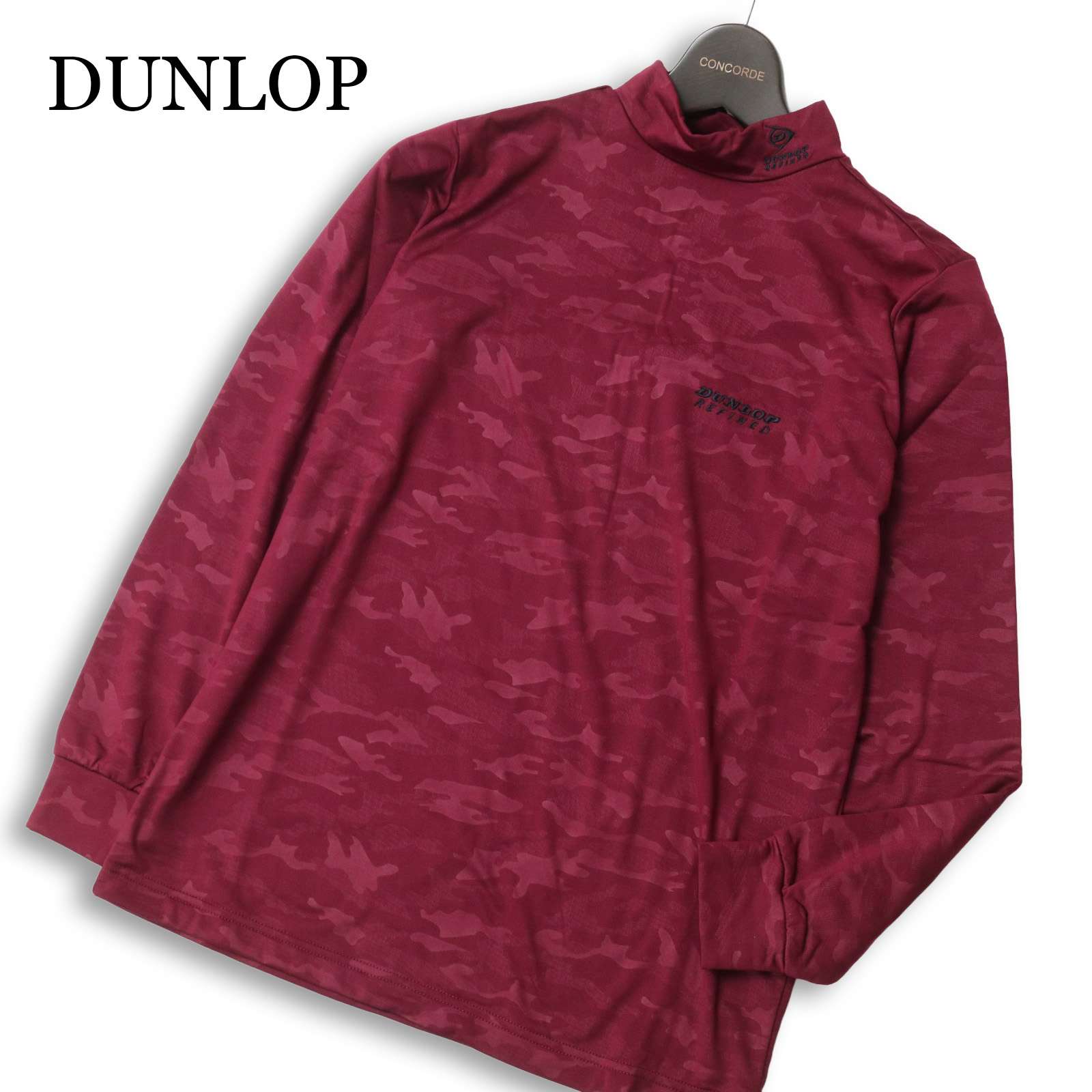 【新品 未使用】 DUNLOP ダンロップ ゴルフ 裏起毛 ロゴ刺繍 迷彩 カモフラ 総柄 長袖 モックネック シャツ Sz.S メンズ