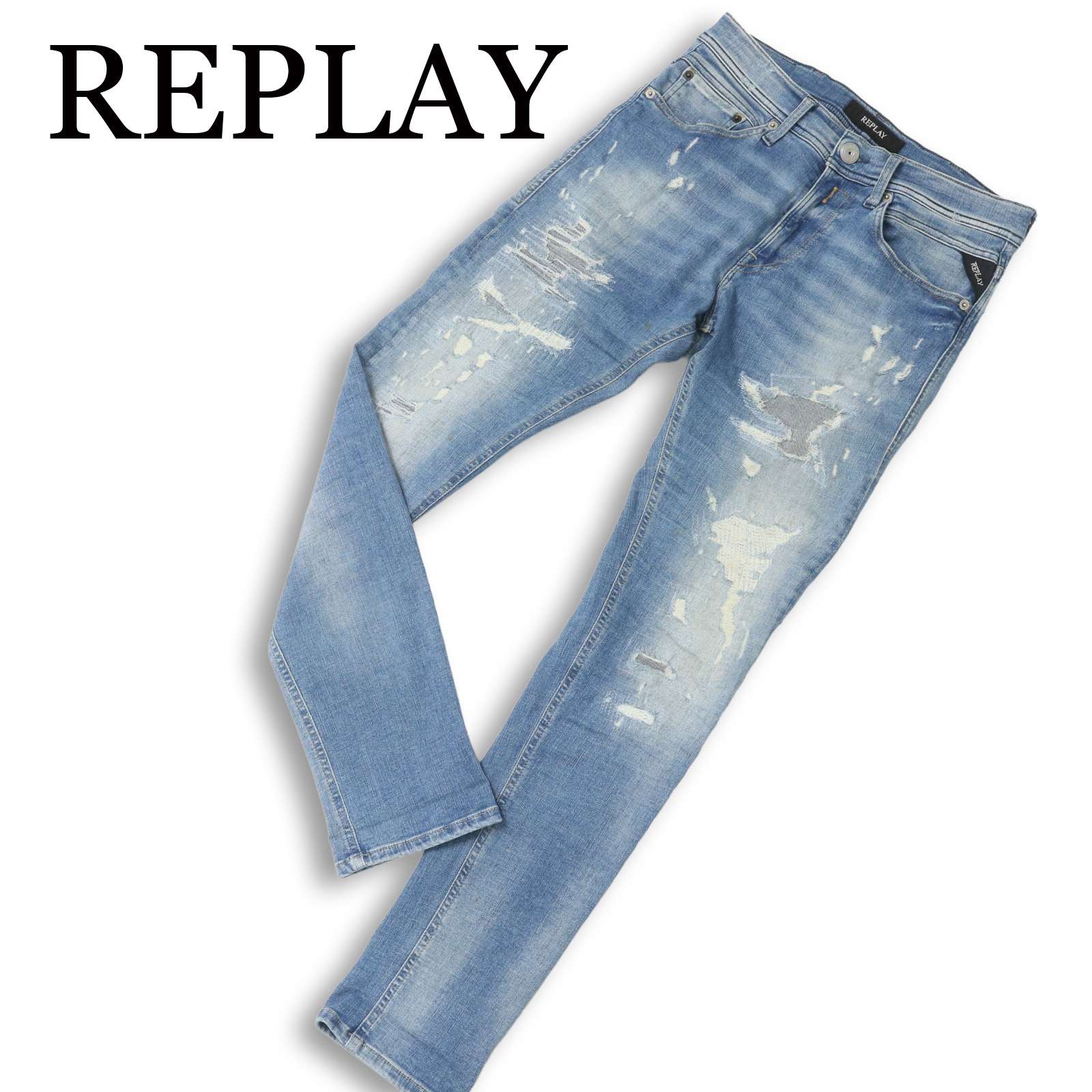 REPLAY　AROTT　デニム　タグ付　大きいサイズ　刺繍R　ダメージジーンズ ダイリク】