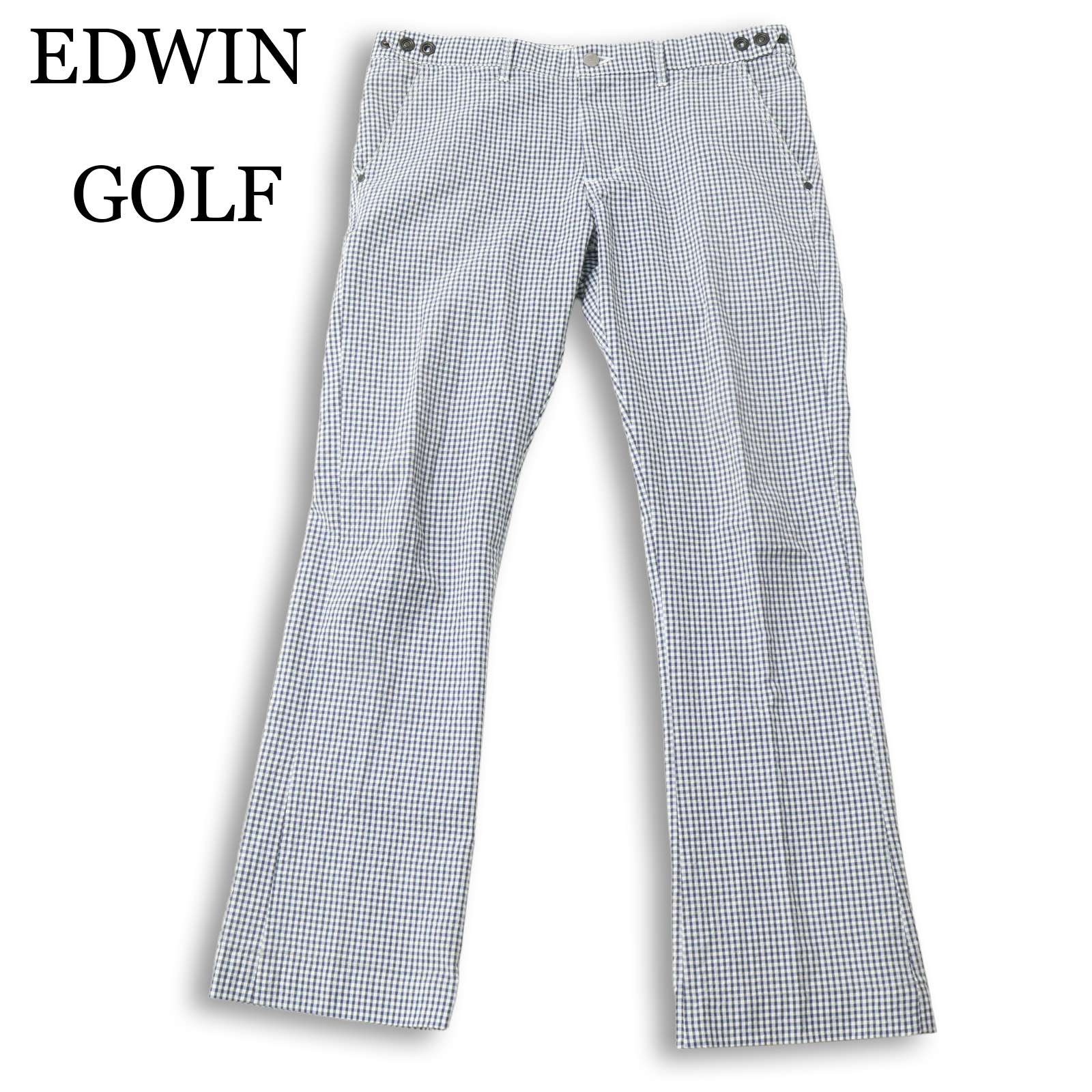 EDWIN エドウィン ゴルフ 春夏★ EP512 PRESTIGE 麻混 リネン シアサッカー チェック シューカット パンツ Sz.L メンズ 紺
