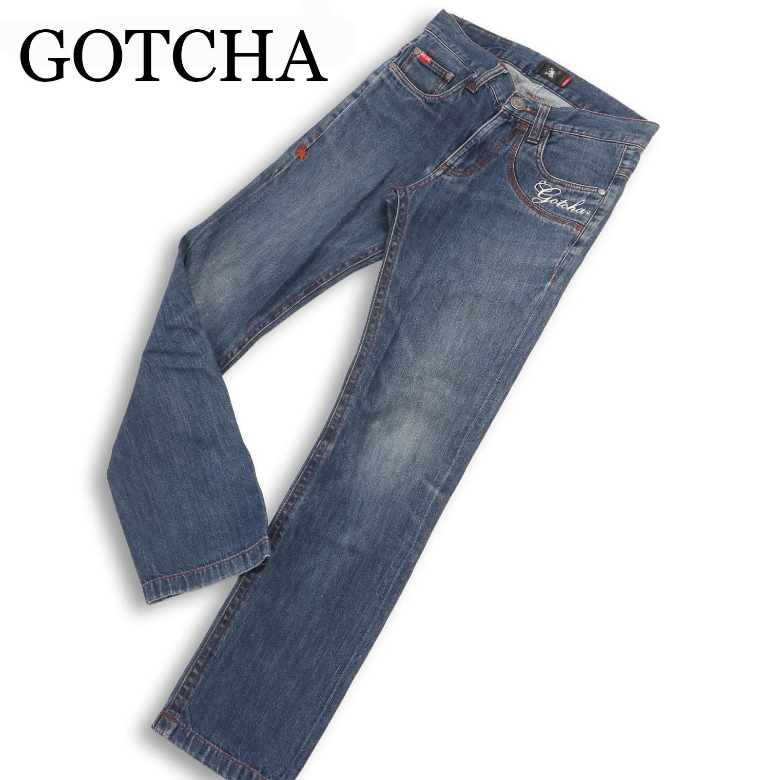 GOTCHA ガッチャ 通年★ ロゴ刺繍 ウォッシュ加工 スリム デニム パンツ ジーンズ Sz.M メンズ サーフ