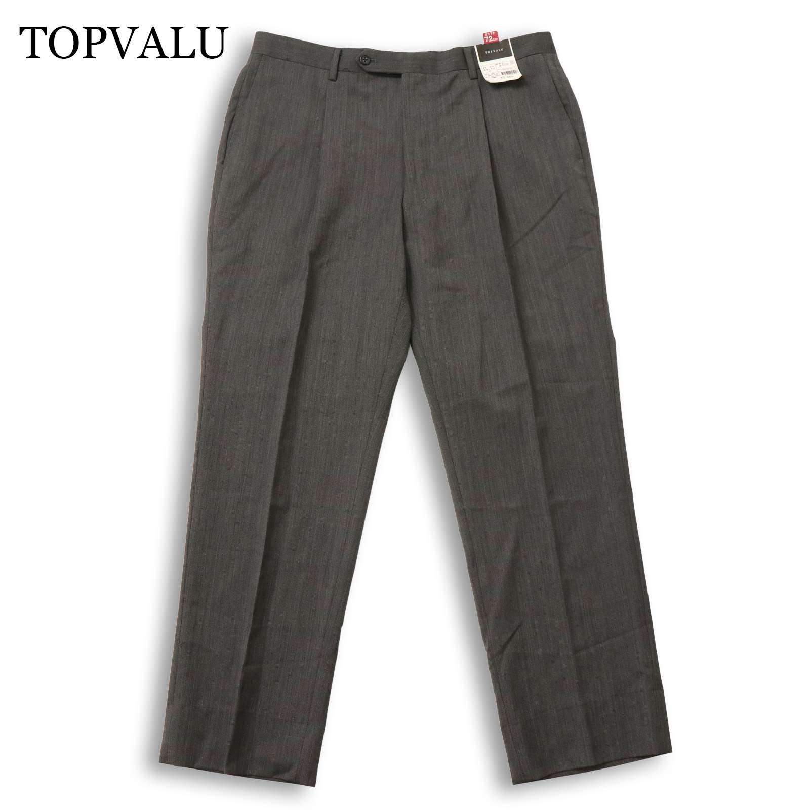  TOPVALU トップバリュ イオン★ ヘリンボーン タック スラックス パンツ Sz.88 メンズ 灰 大きいサイズ