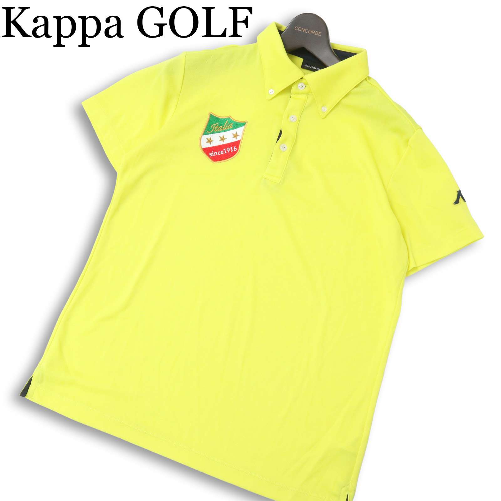 Kappa GOLF カッパ ゴルフ 春夏★ 半袖 ボタンダウン ワッペン ロゴ刺繍 ポロシャツ Sz.M メンズ 黄色