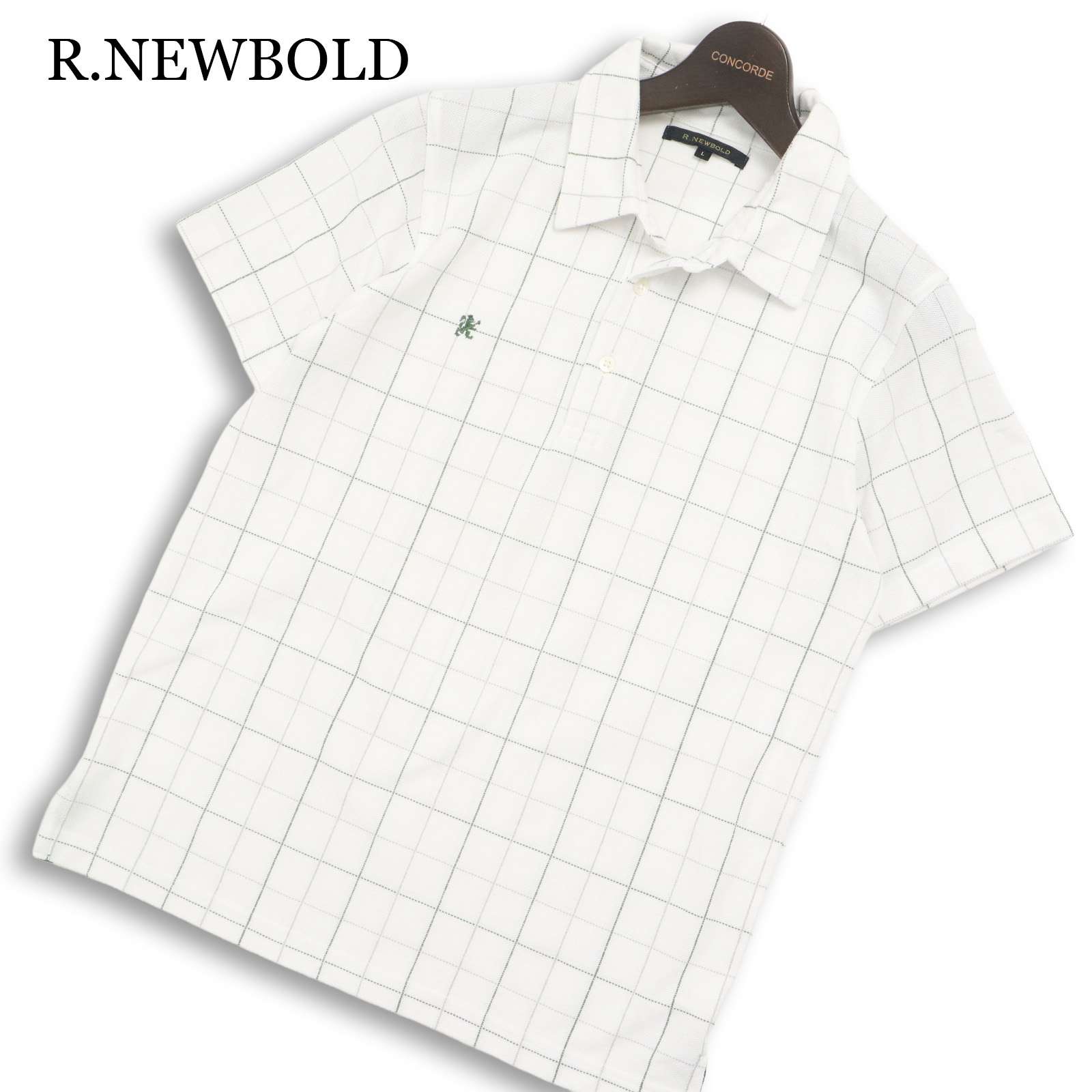 R.NEWBOLD ポールスミス 春夏★ 半袖 鹿の子 ロゴ刺繍 チェック ポロシャツ Sz.L メンズ 白