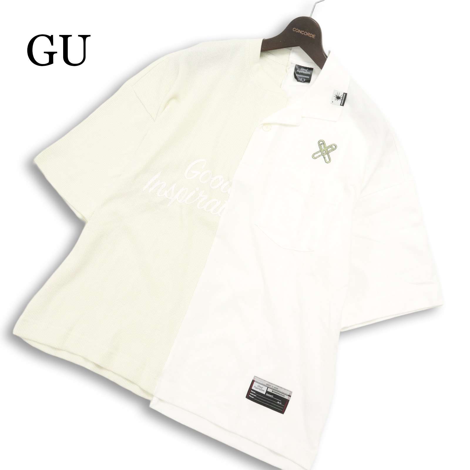 GU × MIHARA YASUHIRO ジーユー ミハラヤスヒロ half/half Polo T★ 半袖 ビッグシルエット ポロシャツ Sz.L メンズ