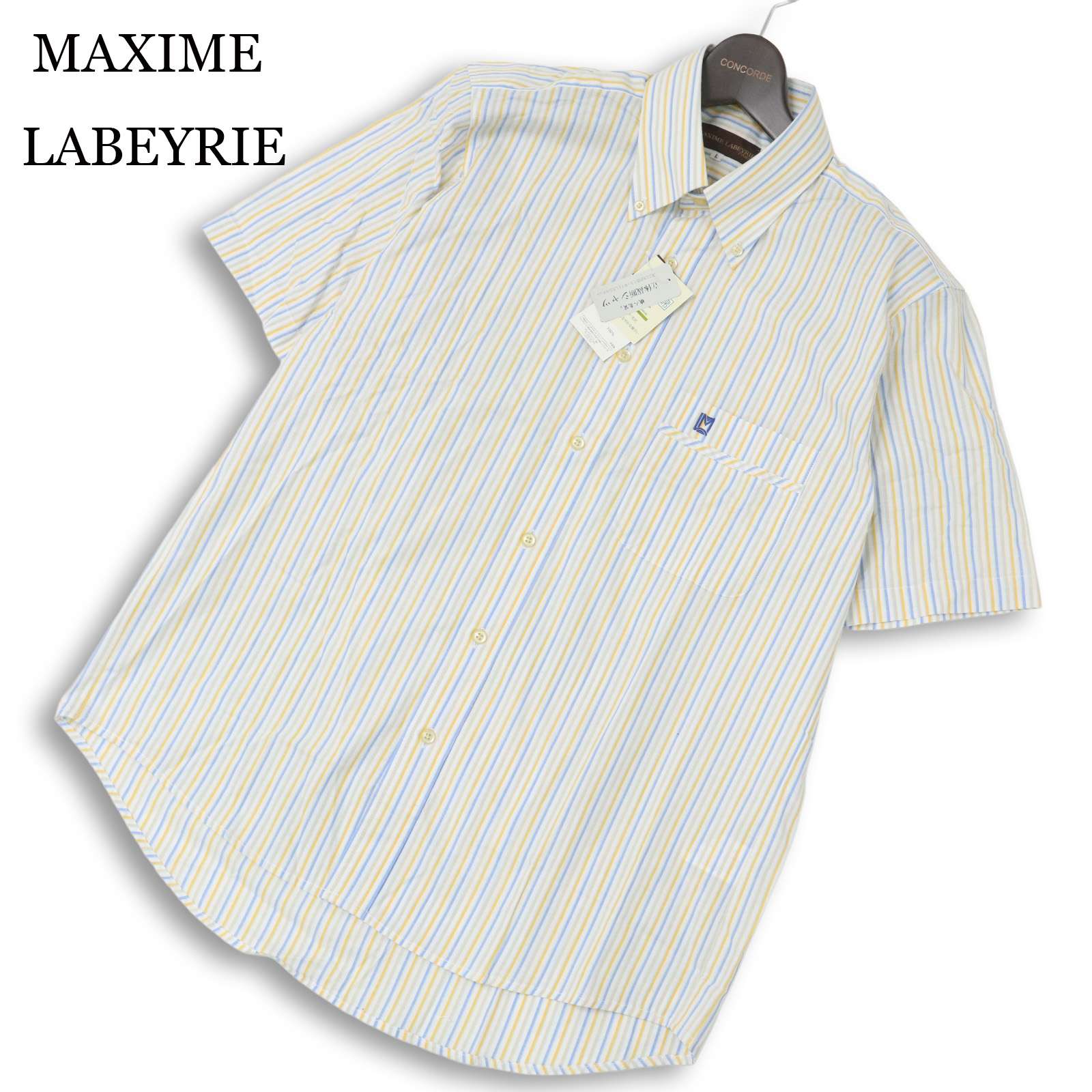  MAXIME LABEYRIE マキシムラベリー 春夏★ 半袖 ストライプ 立体裁断 刺繍 シャツ Sz.L メンズ