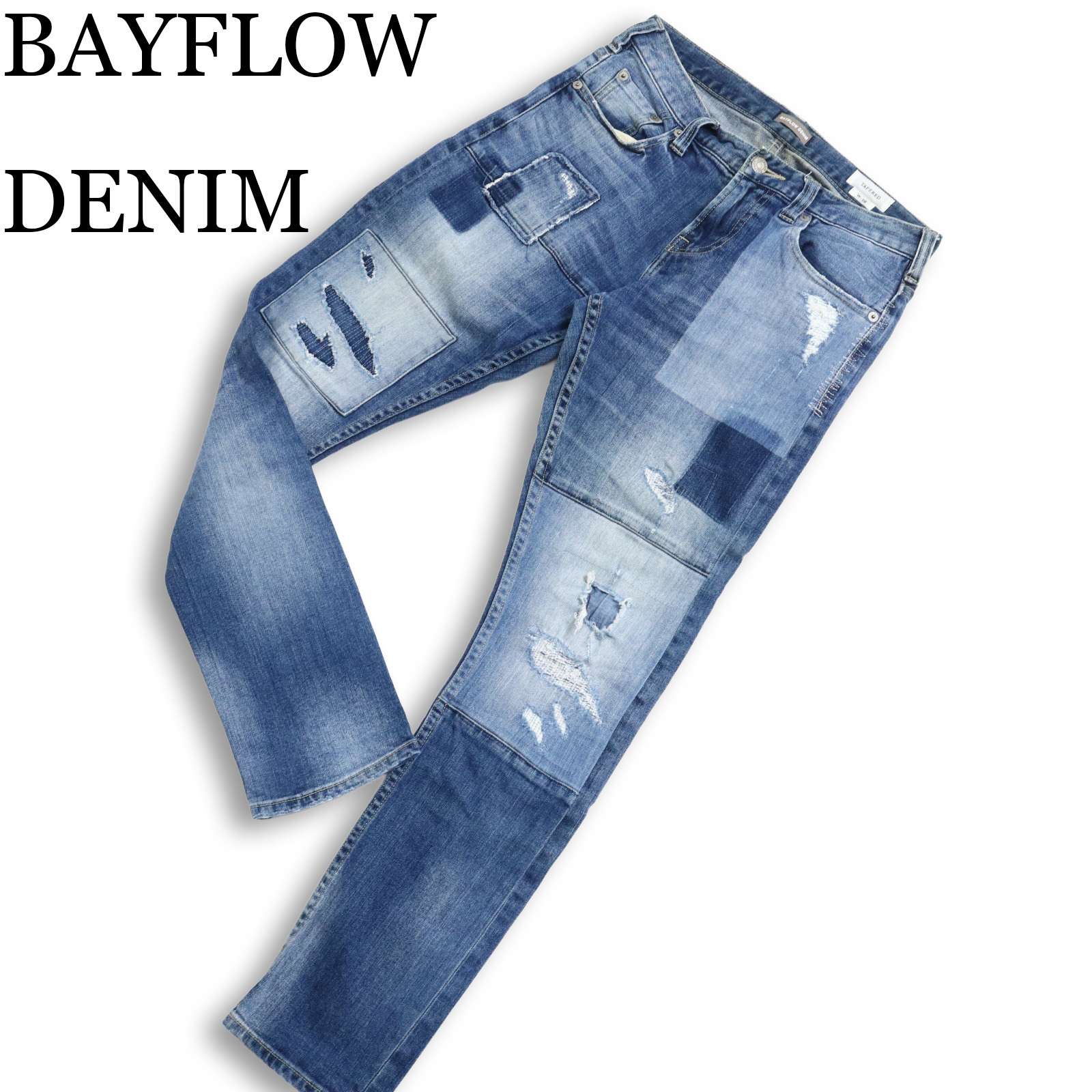 BAYFLOW DENIM ベイフロー 通年★ パッチワーク ダメージ加工 ストレッチ スリム テーパード デニム パンツ ジーンズ Sz.28