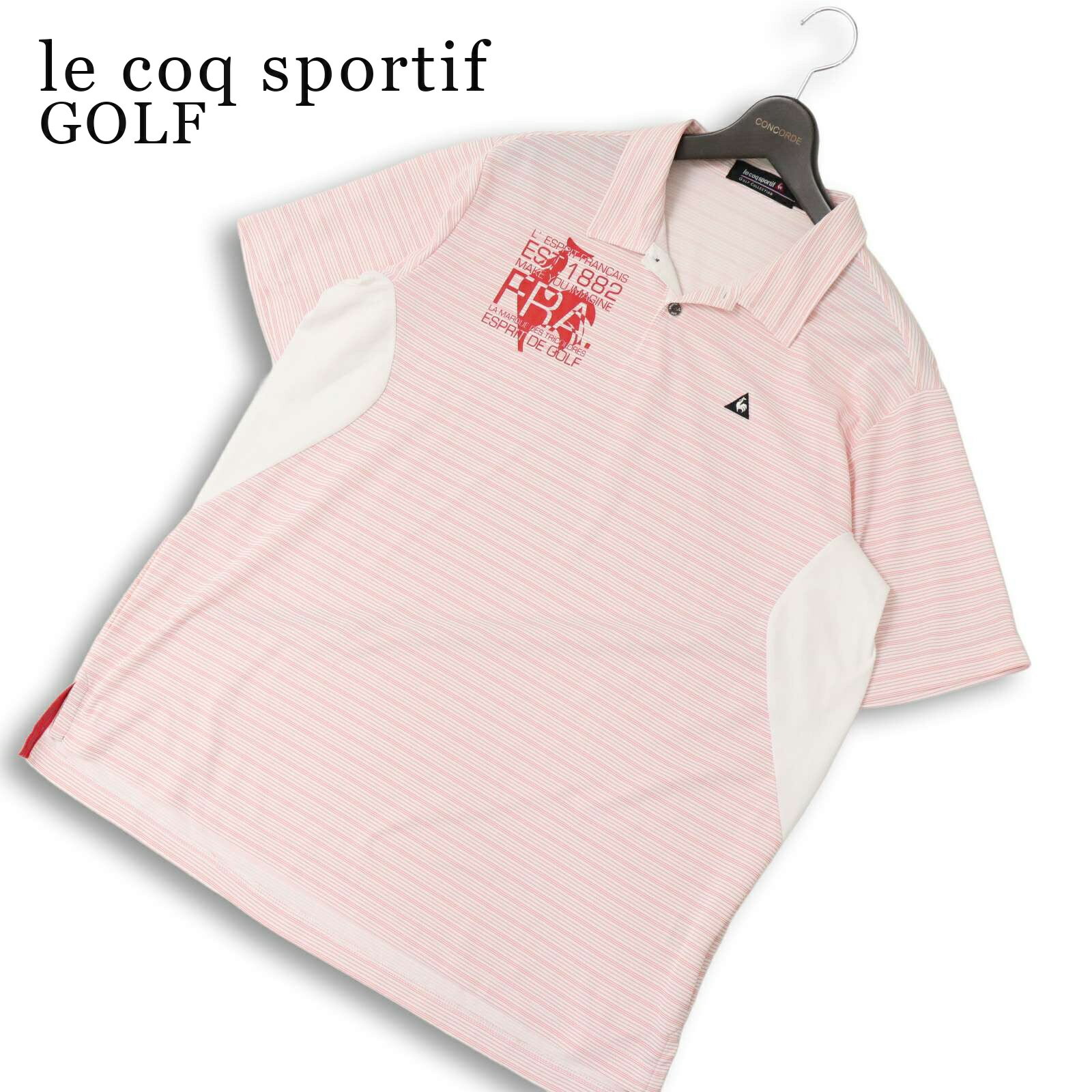 le coq sportif GOLF ルコック スポルティフ ゴルフ 春夏★ 半袖 ロゴ ボーダー ポロシャツ 大きいサイズ Sz.LL メンズ