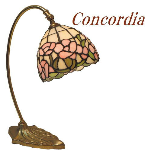 【TB117+573/TIF】テーブルランプ アンティーク調 真鍮製 スワンネック ステンドグラスのランプシェード バラのデザイン 安定性あり ベッドサイドも可 暖かな光