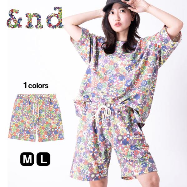 乐天商城 - メンズ ショーツ ユニセックス ルームウェア セットアップ 夏服 ビッグシルエット 総柄 イージーパンツ 短パン ハーフパンツ スウェット ショーツ おしゃれ