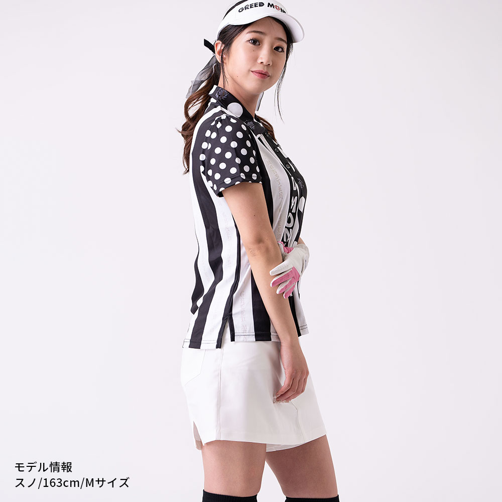 【送料無料】ゴルフウェア レディース 半袖 ポロシャツ ゴルフ 服 トップス 総柄 カワイイ ブランド ゴルフ 女性 コンペ 景品 春夏 20代 30代 40代 50代 おしゃれ 速乾 機能性 ストレッチ 伸縮性 ドット柄 ストライプ