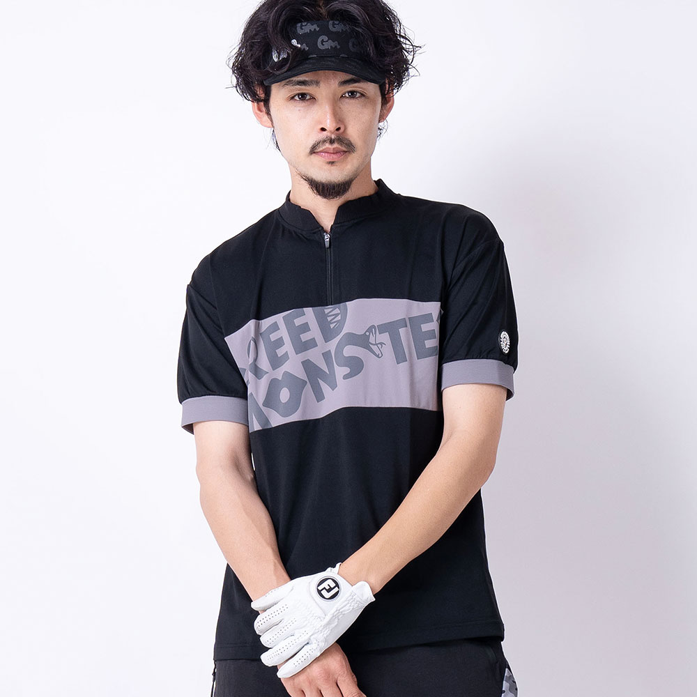 【送料無料】メンズ ゴルフウェア カットソー ポロシャツ モックネック ハーフZIP 半袖 バックプリント ブランド キャラクター ストレッチ 伸縮性 人気 20代 30代 40代 50代 黒 ピンク 春 夏 秋