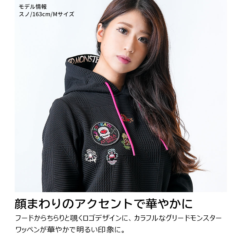 【送料無料】ゴルフウェア レディース パーカートップス ブランド ロゴテープ カワイイ スタンドカラー ゴルフ 服 機能性 速乾 ストレッチ 伸縮性 ワッペン キャラクター 春 秋 冬 20代 30代 40代 50代 おしゃれ