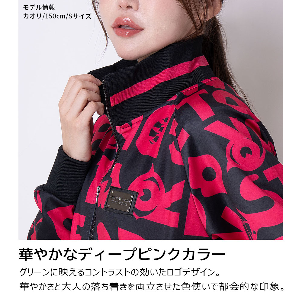 【送料無料】レディース ゴルフウェア ウインドブレーカー 女性用 ストレッチ 伸縮性 速乾 女性用 総柄 ブランド ロゴ 人気 20代 30代 40代 50代 春 秋 冬 軽量 UV対策 トラックジャケット ジャージ アウター