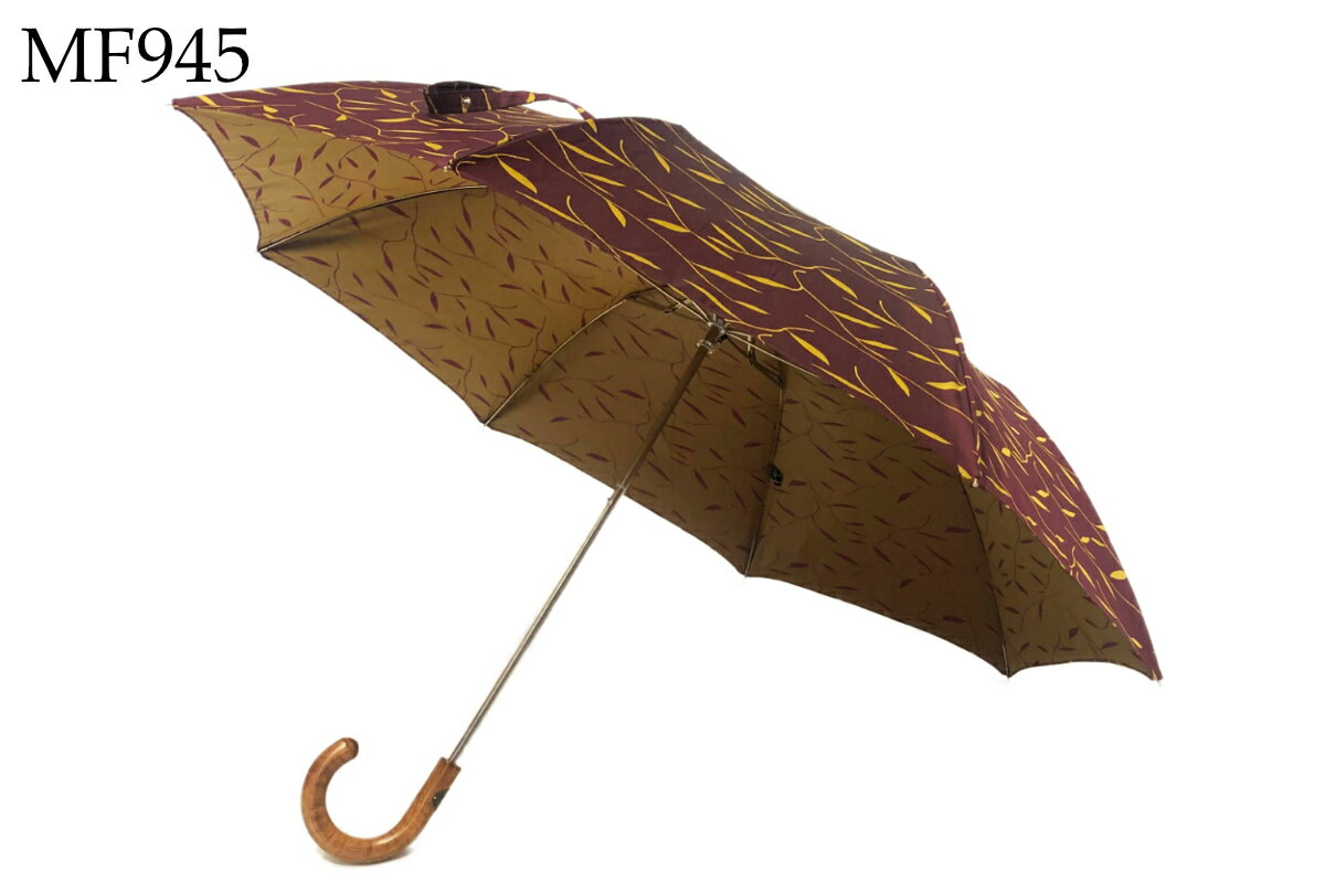Maglia Francesco ( マリアフランチェスコ ) イタリア製 折り畳み傘ボルドー × イエロー / ダークブラウン × ベージュ◆ メンズ レディース 木の葉模様 保証書付 ギフト ハンドル木製 インポートMF945/MF946
