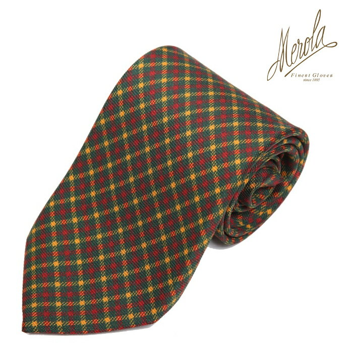 MEROLA ( メローラ ) イタリア製 ネクタイ BLUE LABELシルク素材 グリーン × チェック ( レッド ・ イエロー ) 全長約148cm 大剣約8.5cmメンズ ギフト オールシーズン インポート オシャレ エレガント全長148cmNo. BL013 2