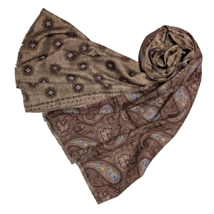 Opus ( オーパス ) イタリア製 シルク 100% ダブルプリント ストール 【 Condotti オリジナルブランド 】ベージュ(モザイク×ペイズリー)シルク素材◆ メンズ レディース ギフト インポート ファッション シンプル ビジネス オシャレ エレガントOP-S1305