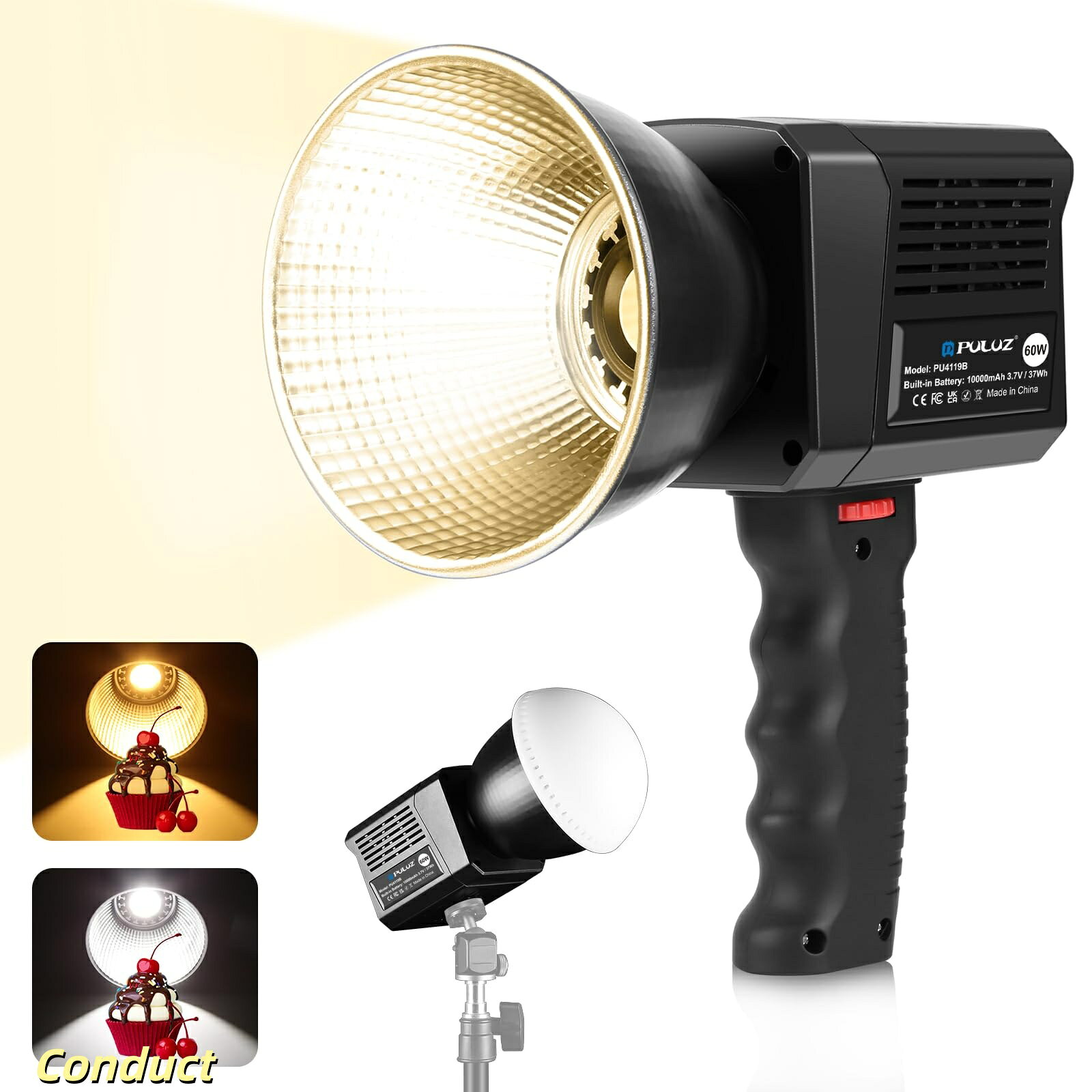 【送料無料】撮影用ライト LEDビデオライト 60W COB 定常光 小型 2500-6500K 二色温調整 高演色CRI95+ 手持ち対応 充電式 ビデオライト