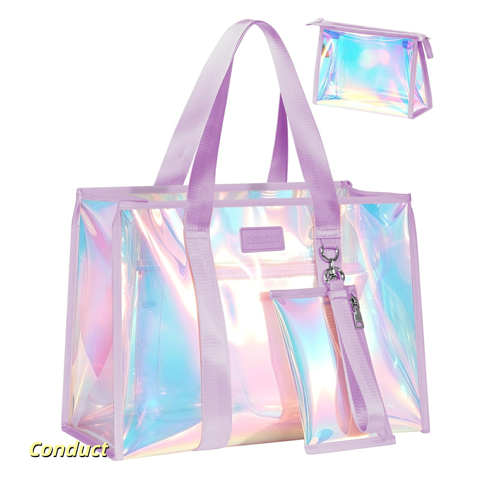 【送料無料】プールバッグ 玉虫色 ビーチバッグ レディース 防水PVC 防砂 透明バッグ 26L コスメポーチ&携帯電話ポーチ付き 大容量 お持