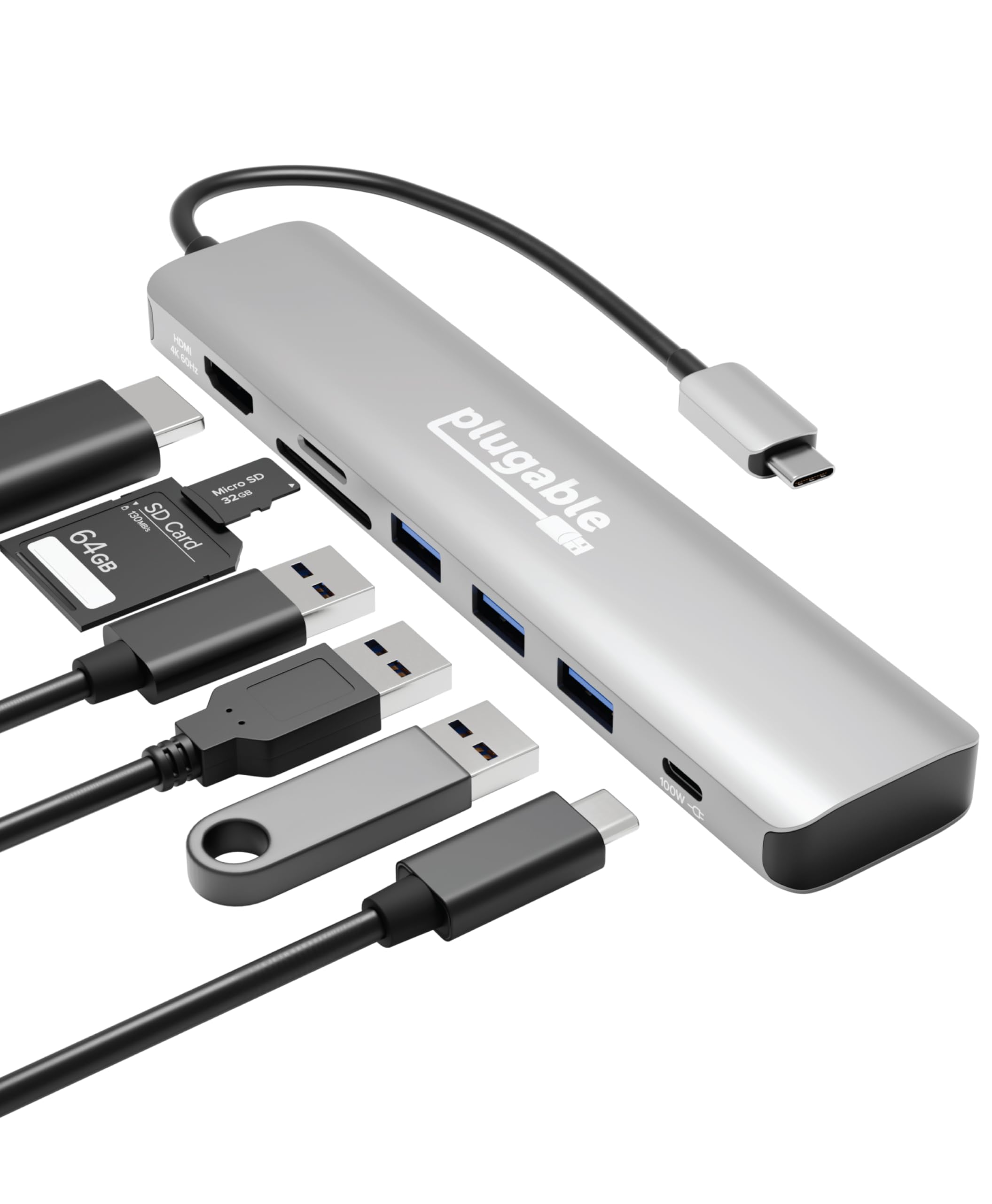Plugable USB-C ハブ 7-in-1 マルチアダプター Windows Mac Chromebook 互換（4K HDMI、USB 3.0 ポートx3、SD/microSD カー