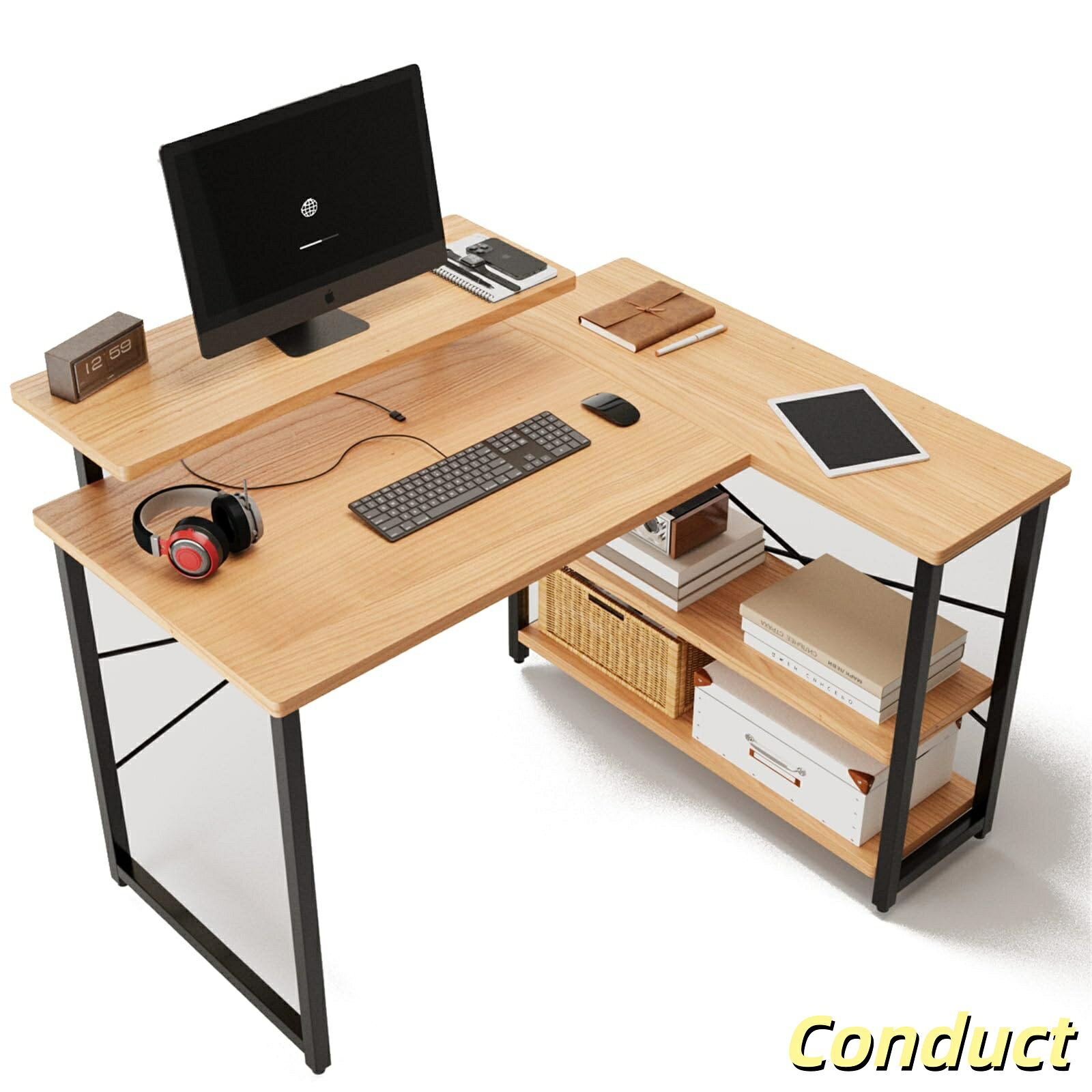 パソコンデスク computer desk 机 収納 ゲーミングデスク L字型 リムーバブルラック pcデスク ラック付き コーナーデスク