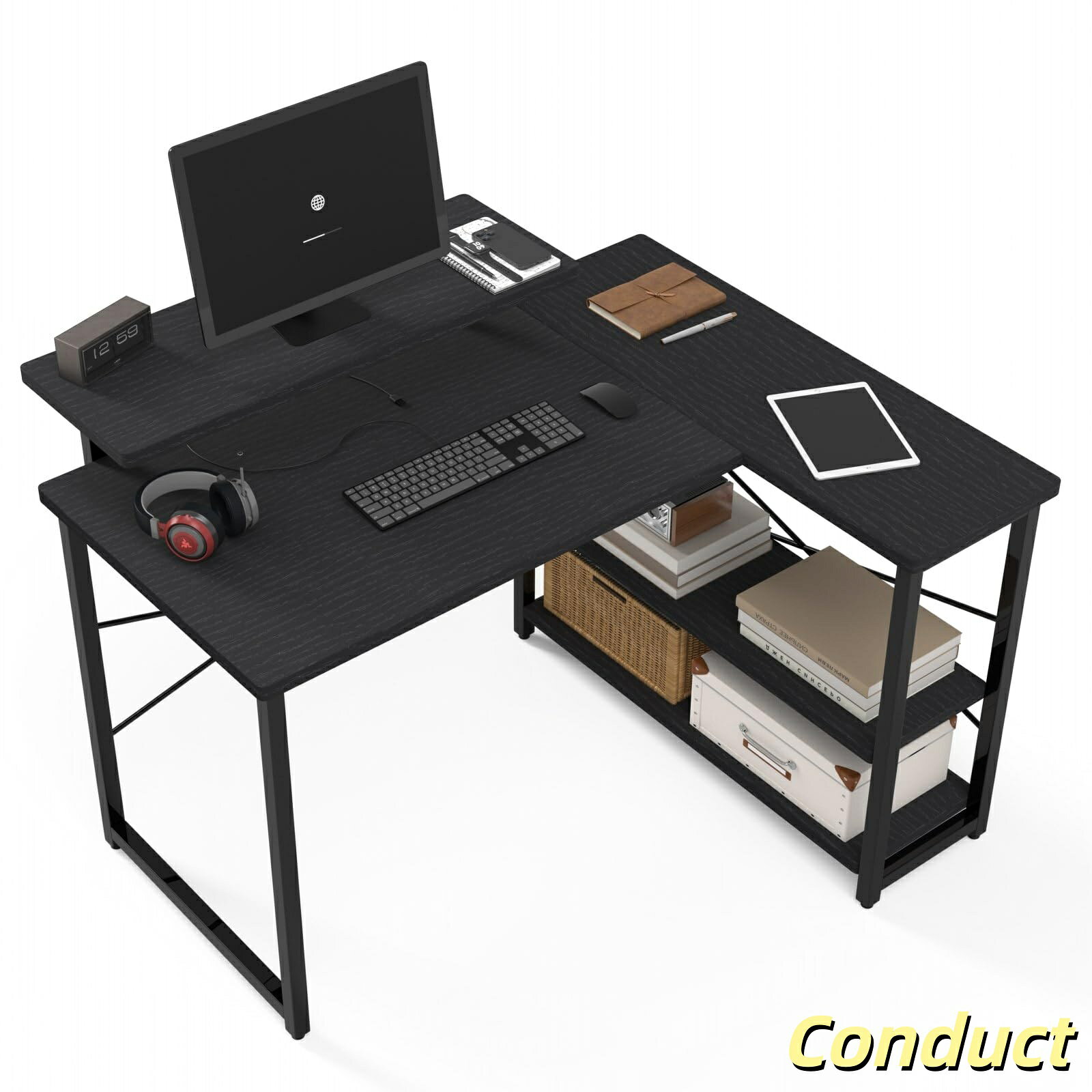 パソコンデスク computer desk 机 収納 ゲーミングデスク L字型 リムーバブルラック pcデスク ラック付き コーナーデスク