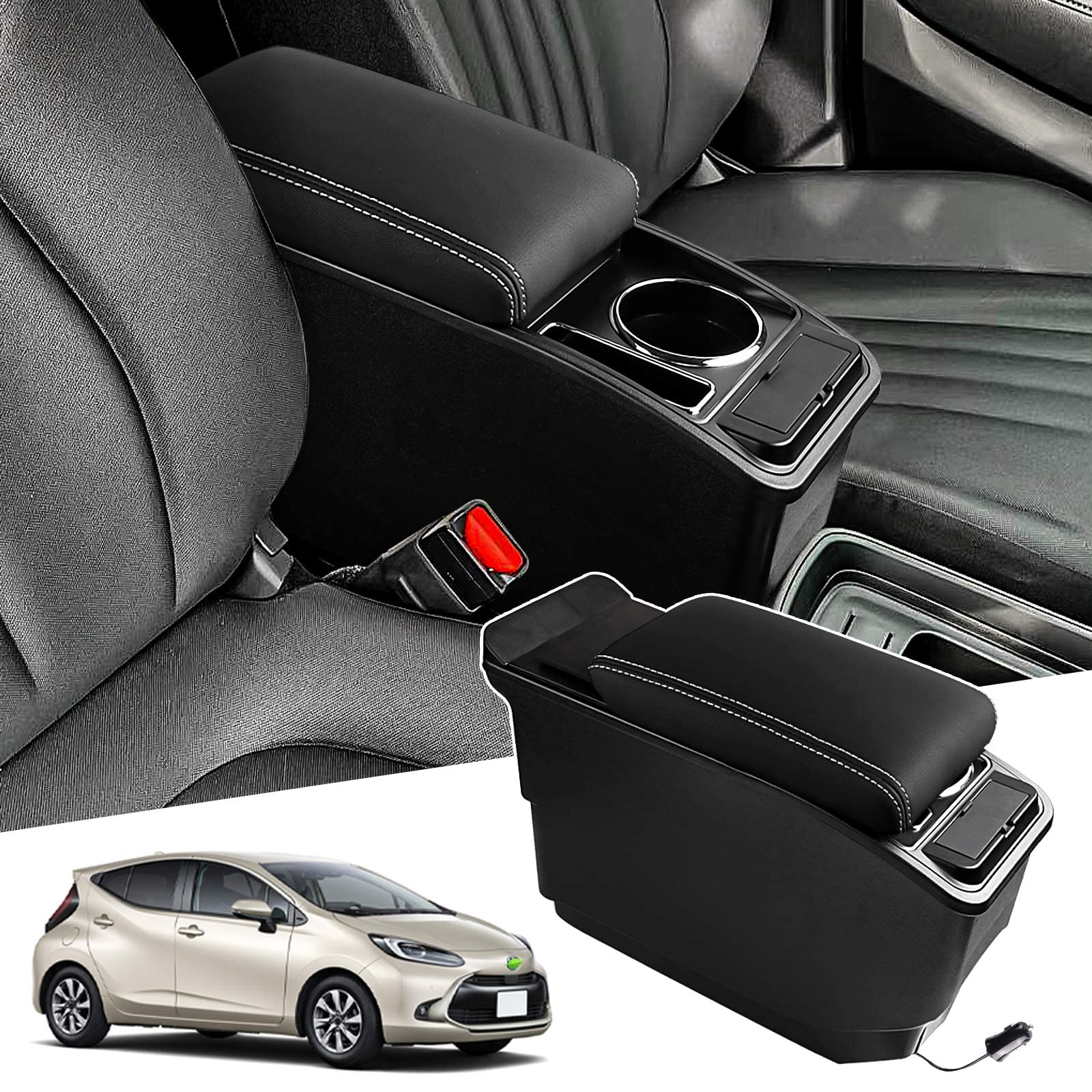 Rakuten - 【送料無料】Auto Spec トヨタ 新型アクア 車用アームレスト B/Xグレード AQUA 2代目 R3.07～現行 コンソールボックス 車内収納ボックス